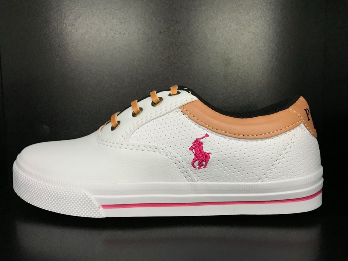 tenis polo feminino branco e rosa