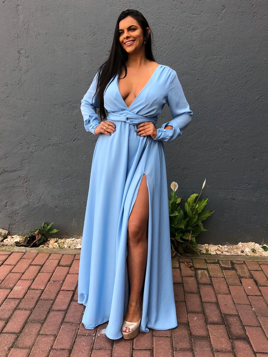 vestido azul serenity manga longa
