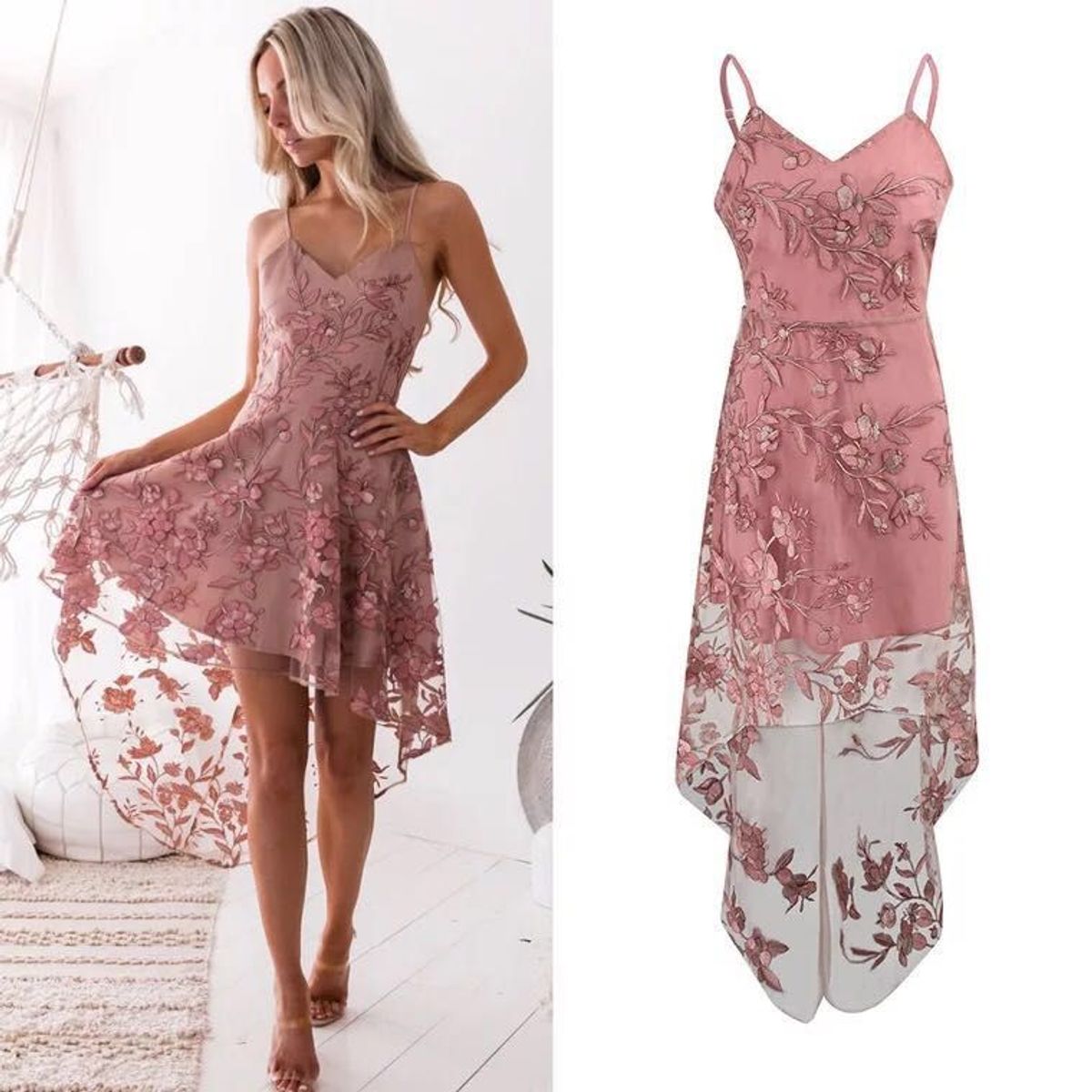 vestido de renda gola canoa
