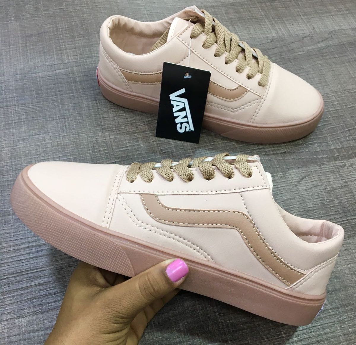 vans rosa de couro