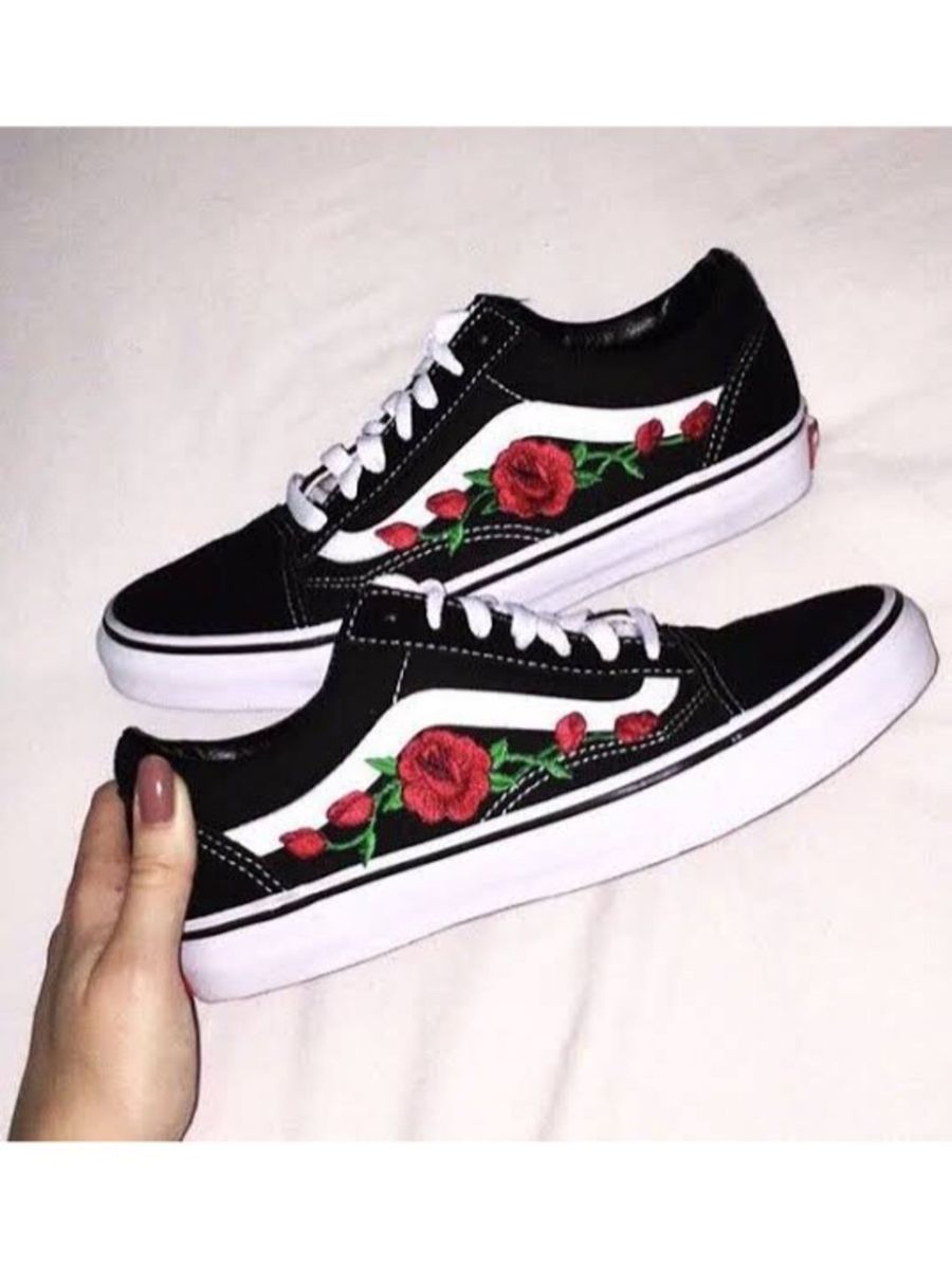 vans old skool rosas bordadas