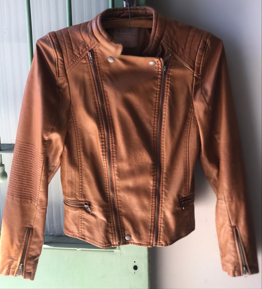 jaqueta couro caramelo feminina