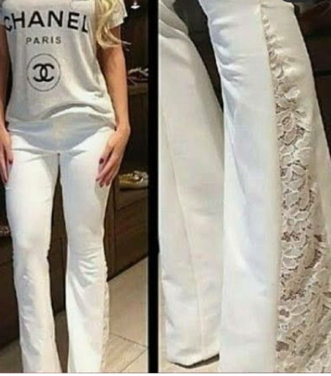 calça flare de renda