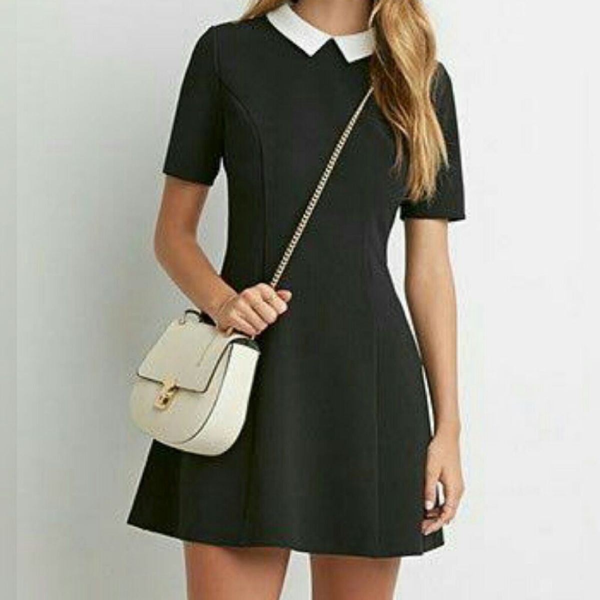 vestido preto gola branca forever 21