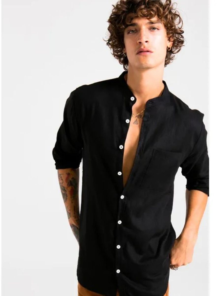 camisa linho preta