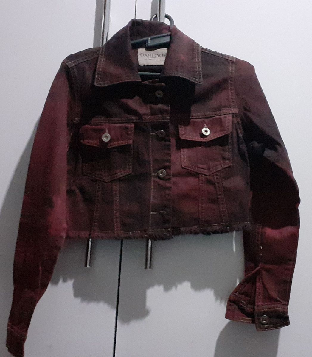 jaqueta jeans vinho feminina