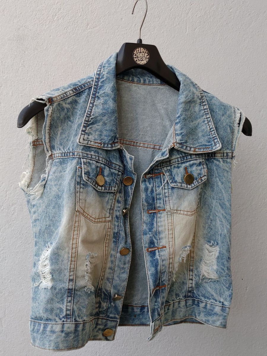 colete jeans feminino rasgado