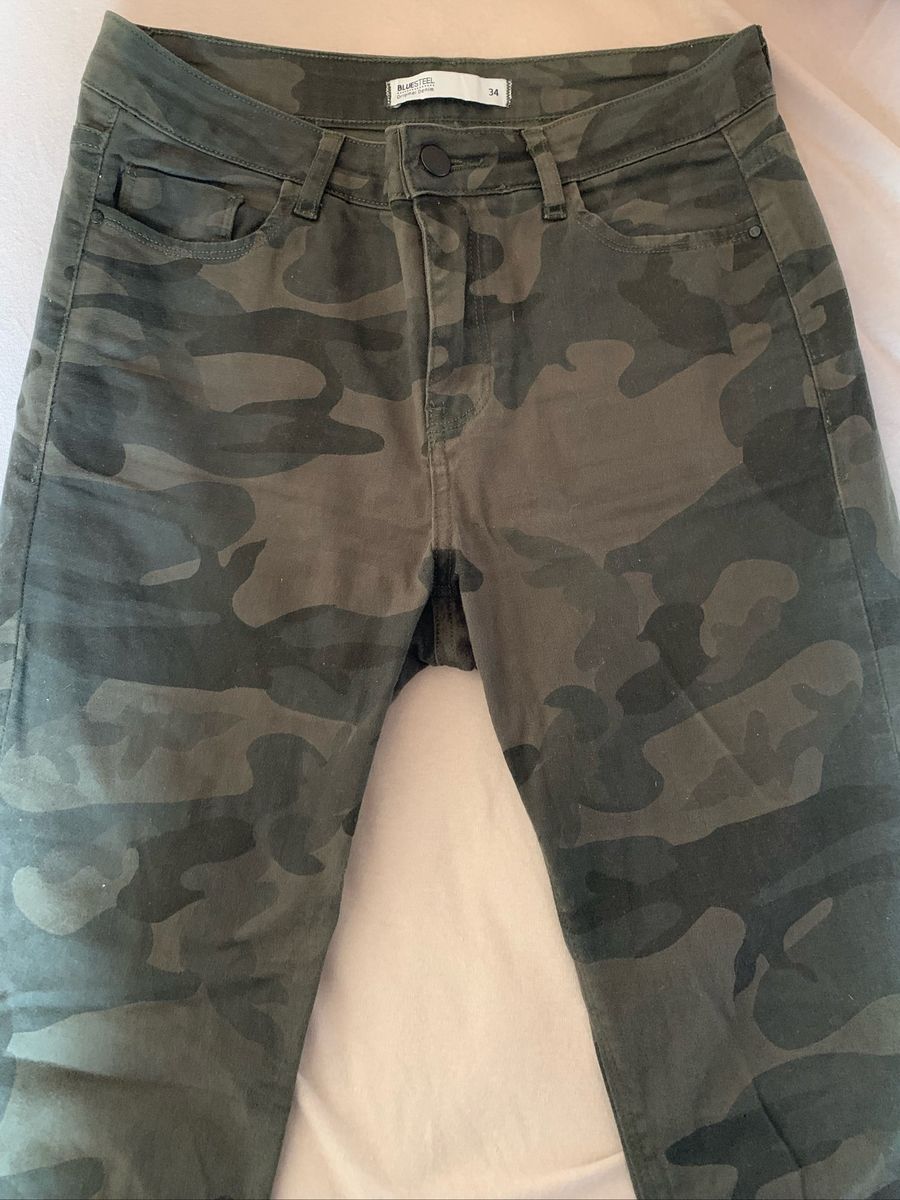 calça jeans camuflada feminina cintura alta