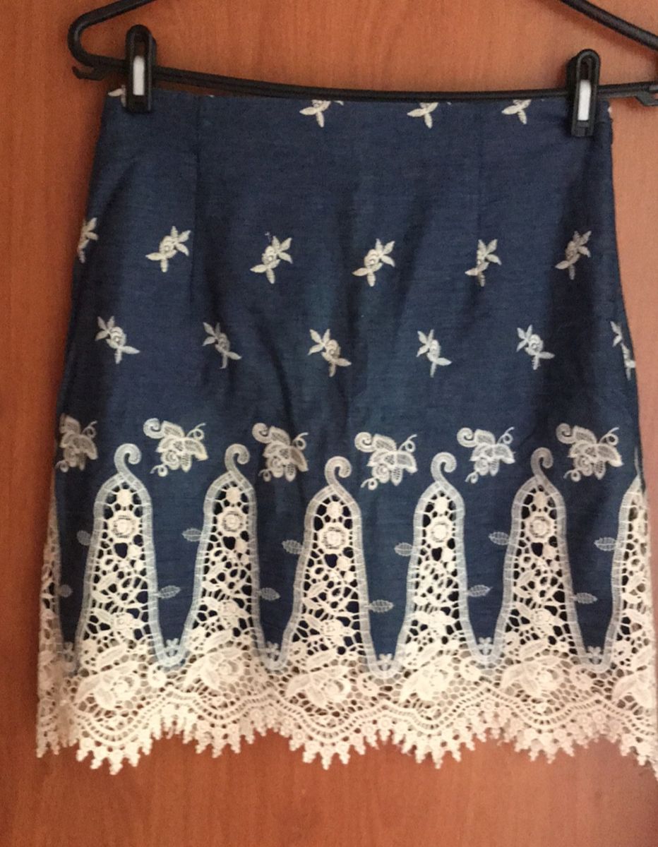 bico de crochê para saia jeans
