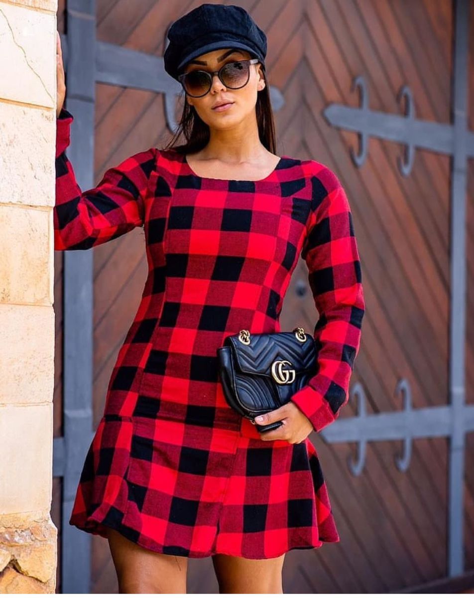 vestido xadrez flanela