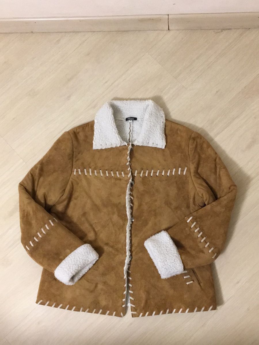 jaqueta feminina forrada com lã de carneiro