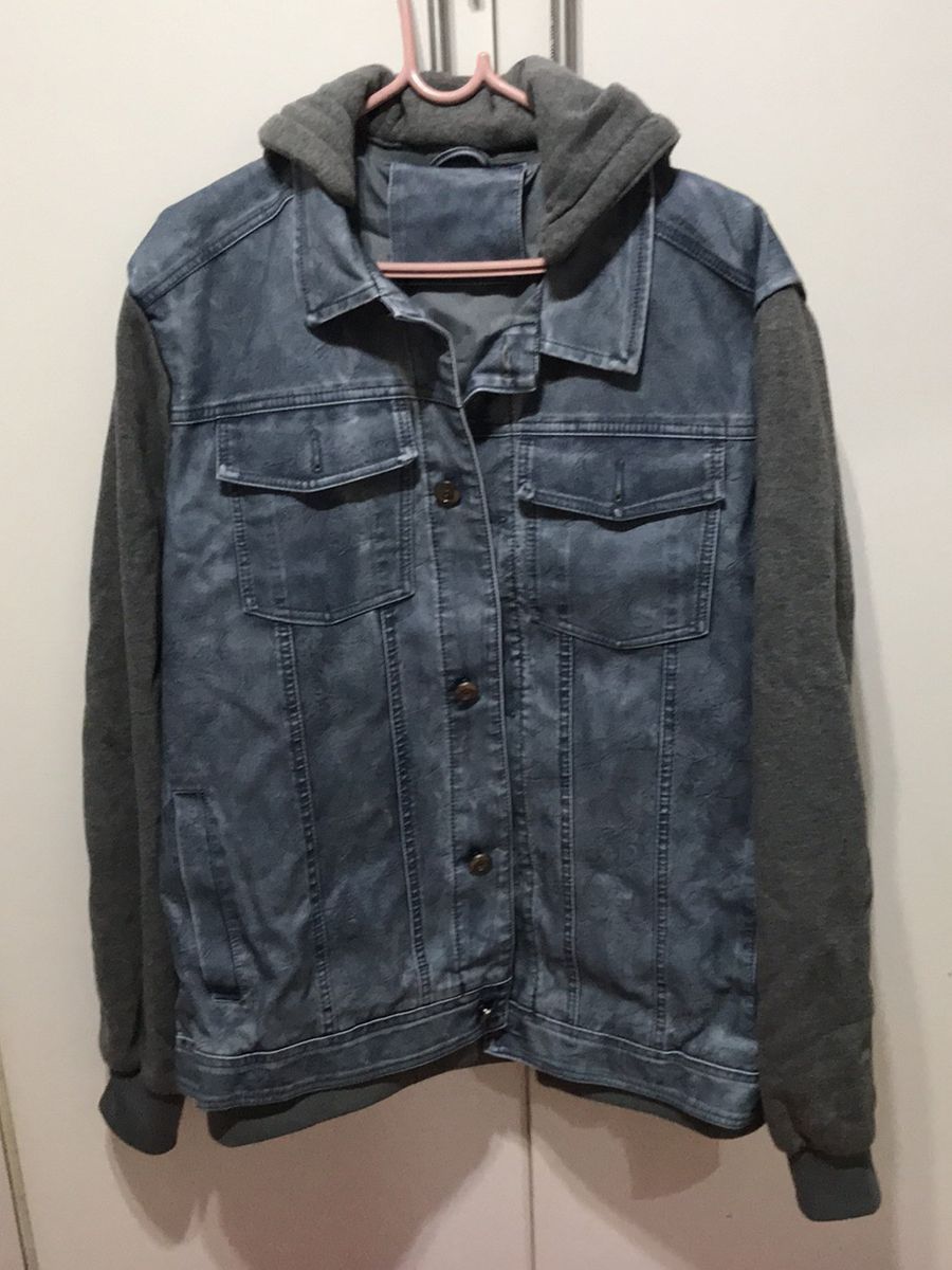 jaqueta de couro e moletom masculina