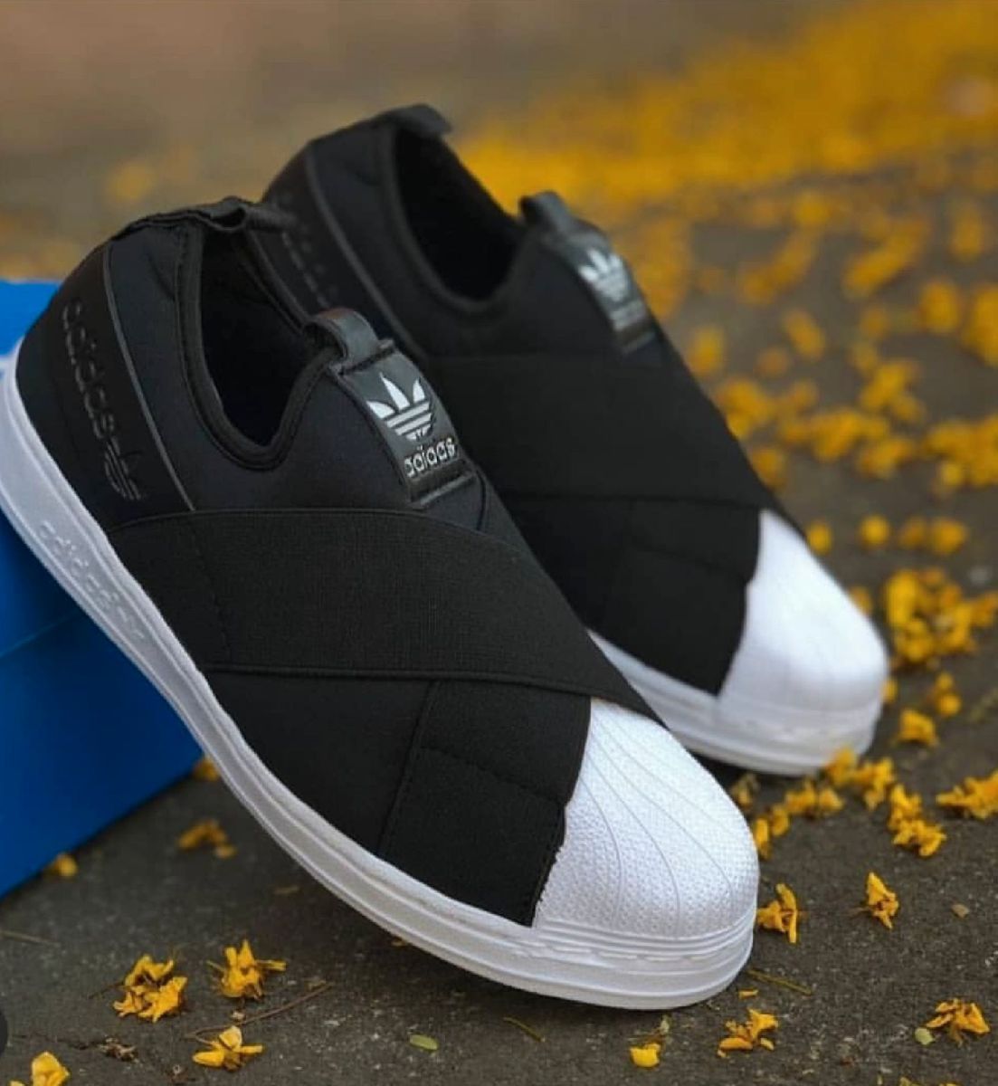 tênis adidas superstar slip on unissex elástico preto