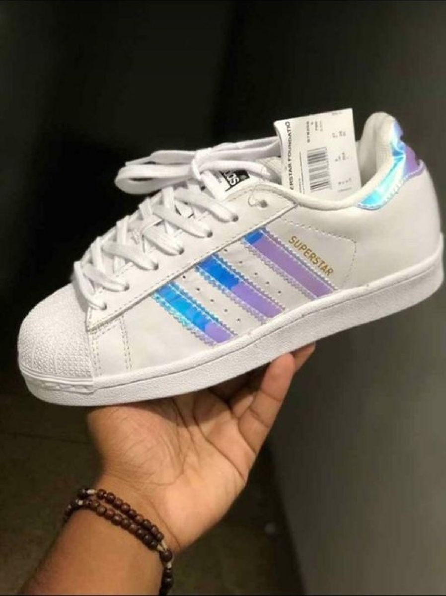 tenis adidas superstar branco e prata