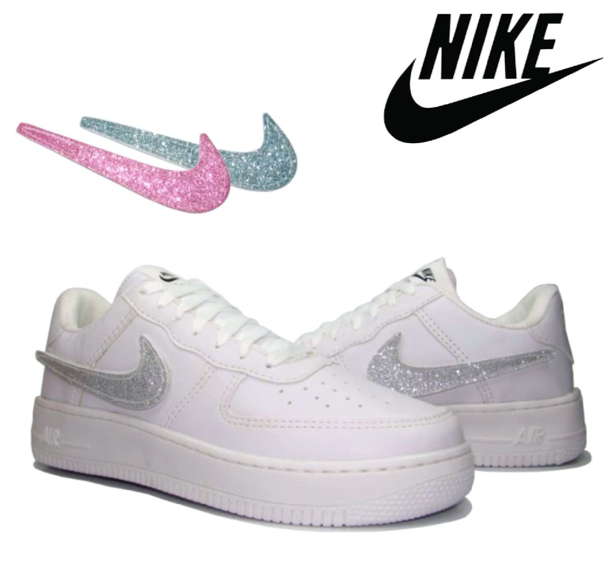 tenis nike branco com simbolo rosa