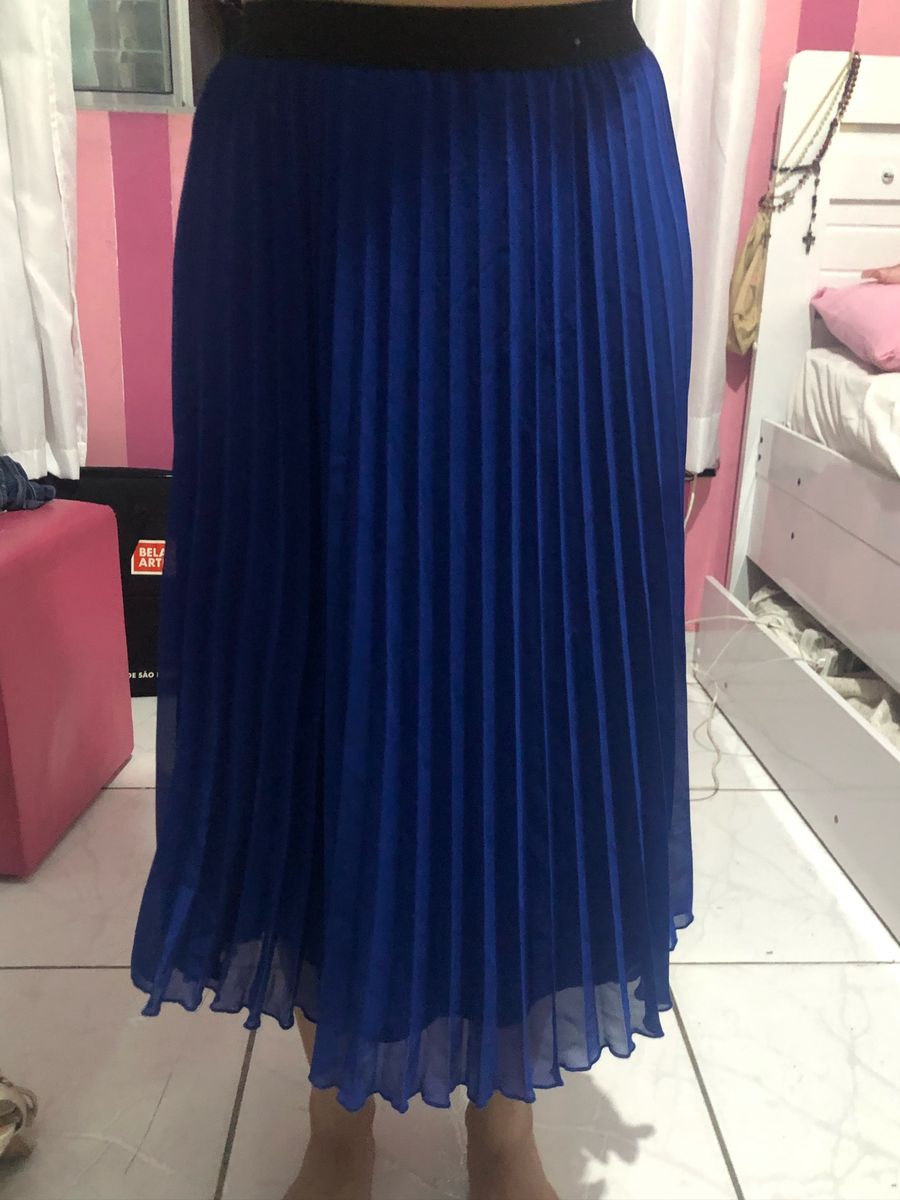 saia azul plissada