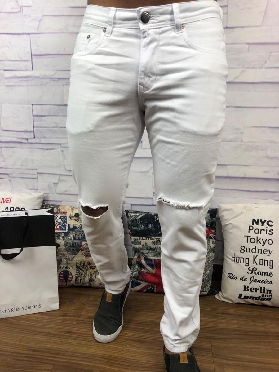 calça branca jeans rasgada