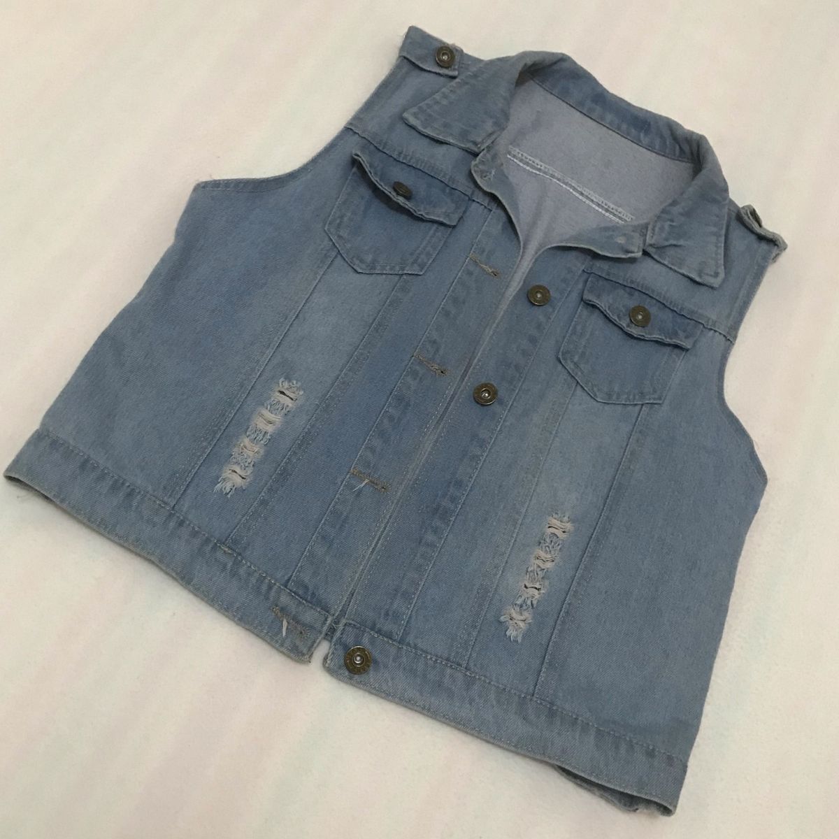 colete jeans destroyed feminino