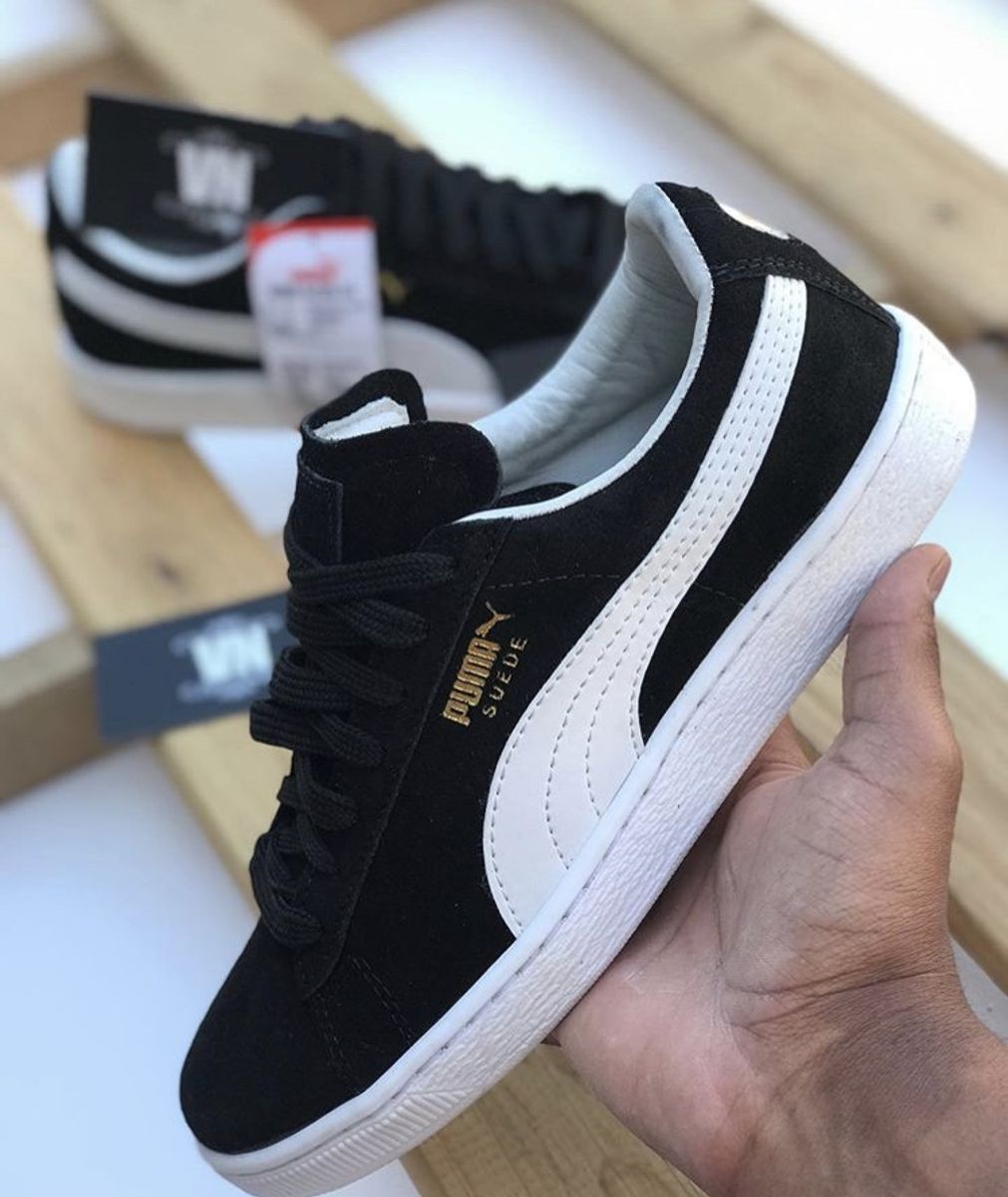 puma suede branco e preto