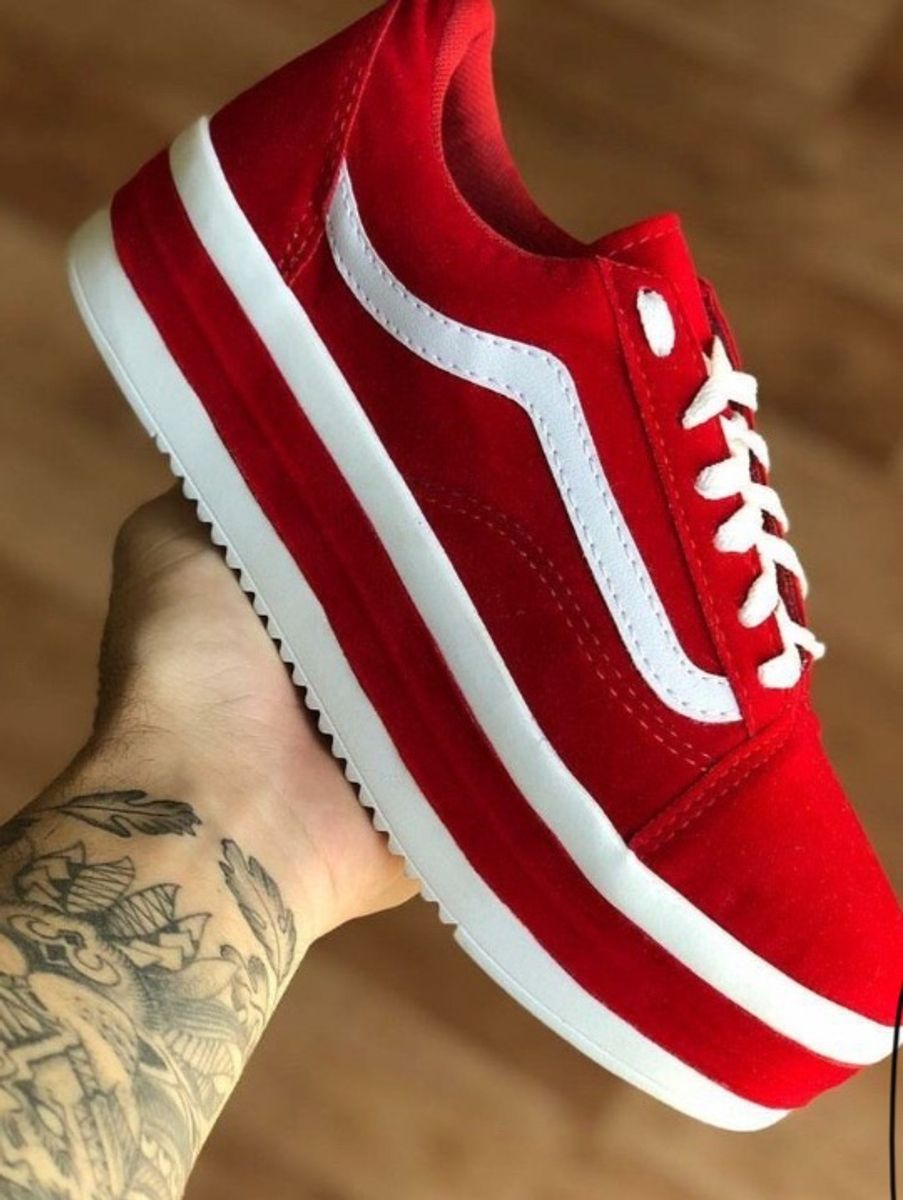 tenis vans plataforma vermelho