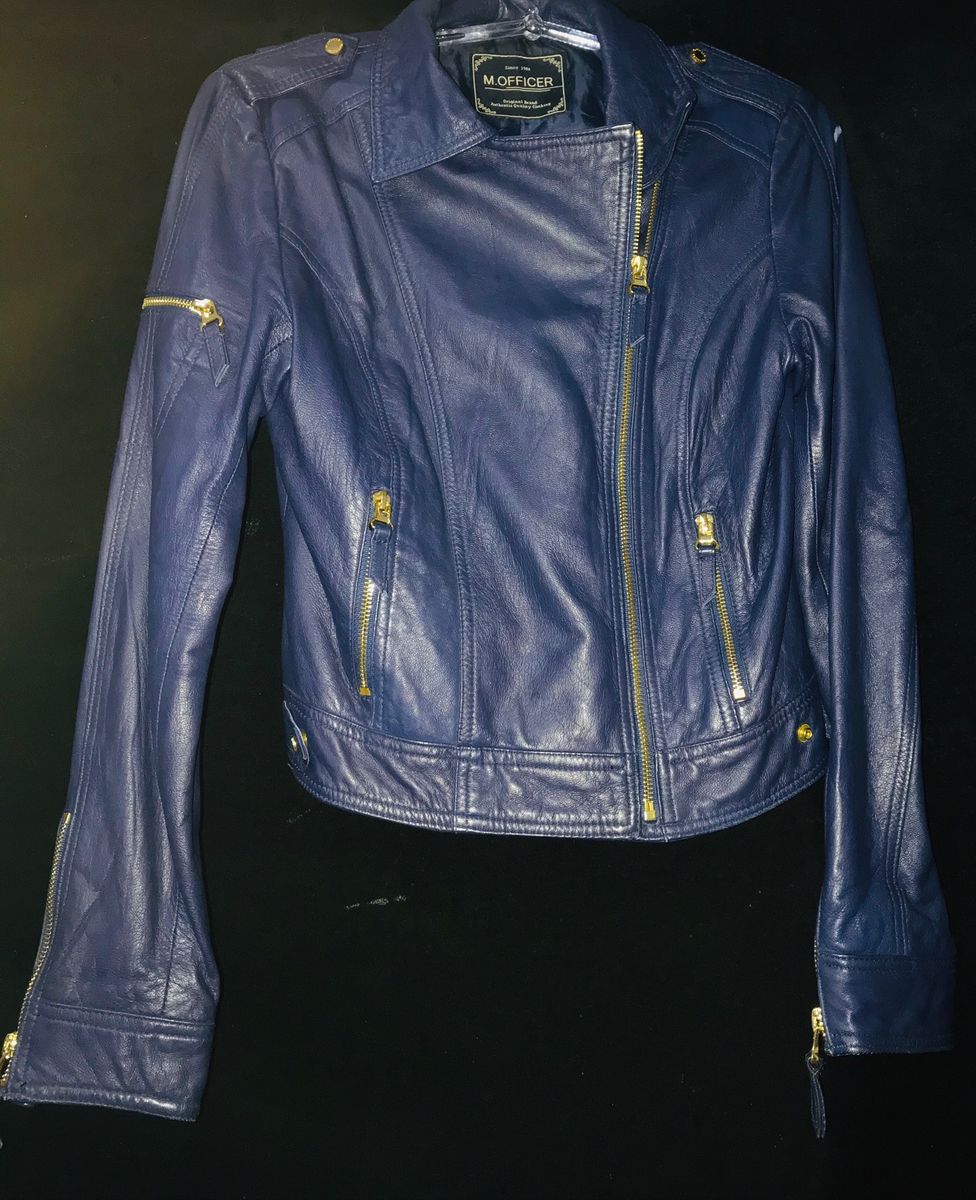 jaqueta de couro feminina m officer