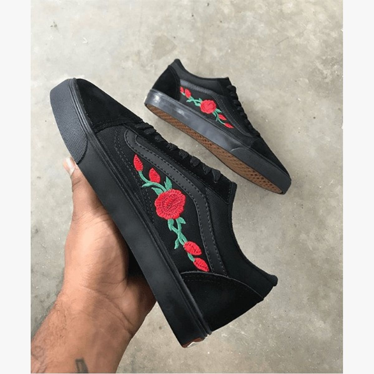 vans old skool preto flor