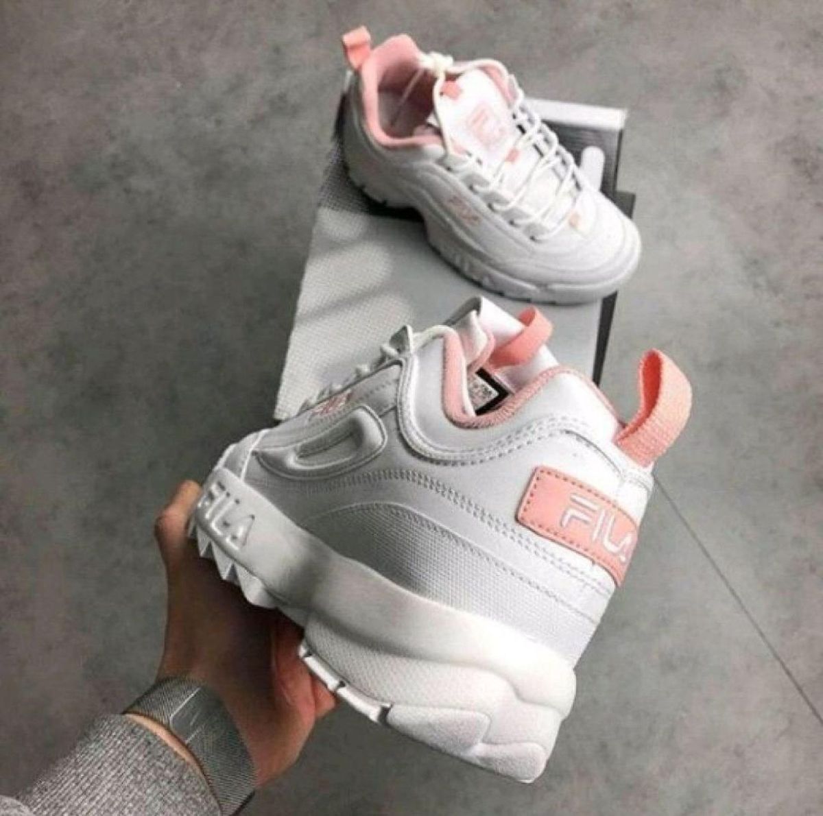 fila disruptor branco e rosa original
