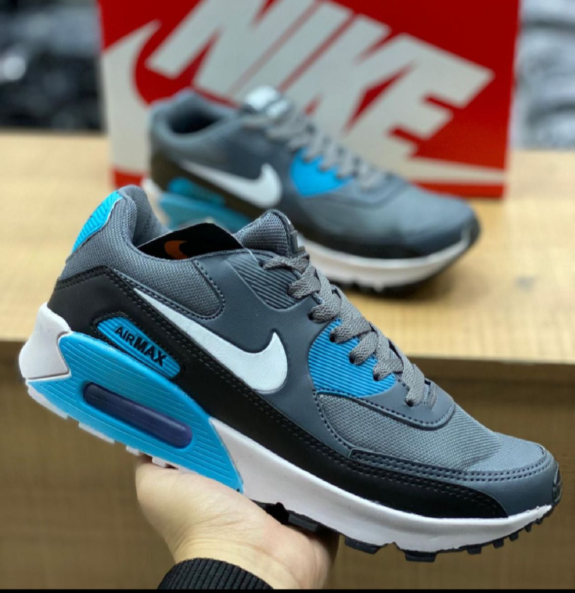 air max 90 azul e cinza