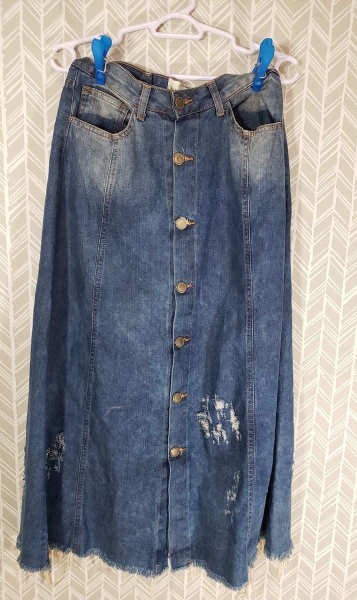 saia midi jeans aquamar