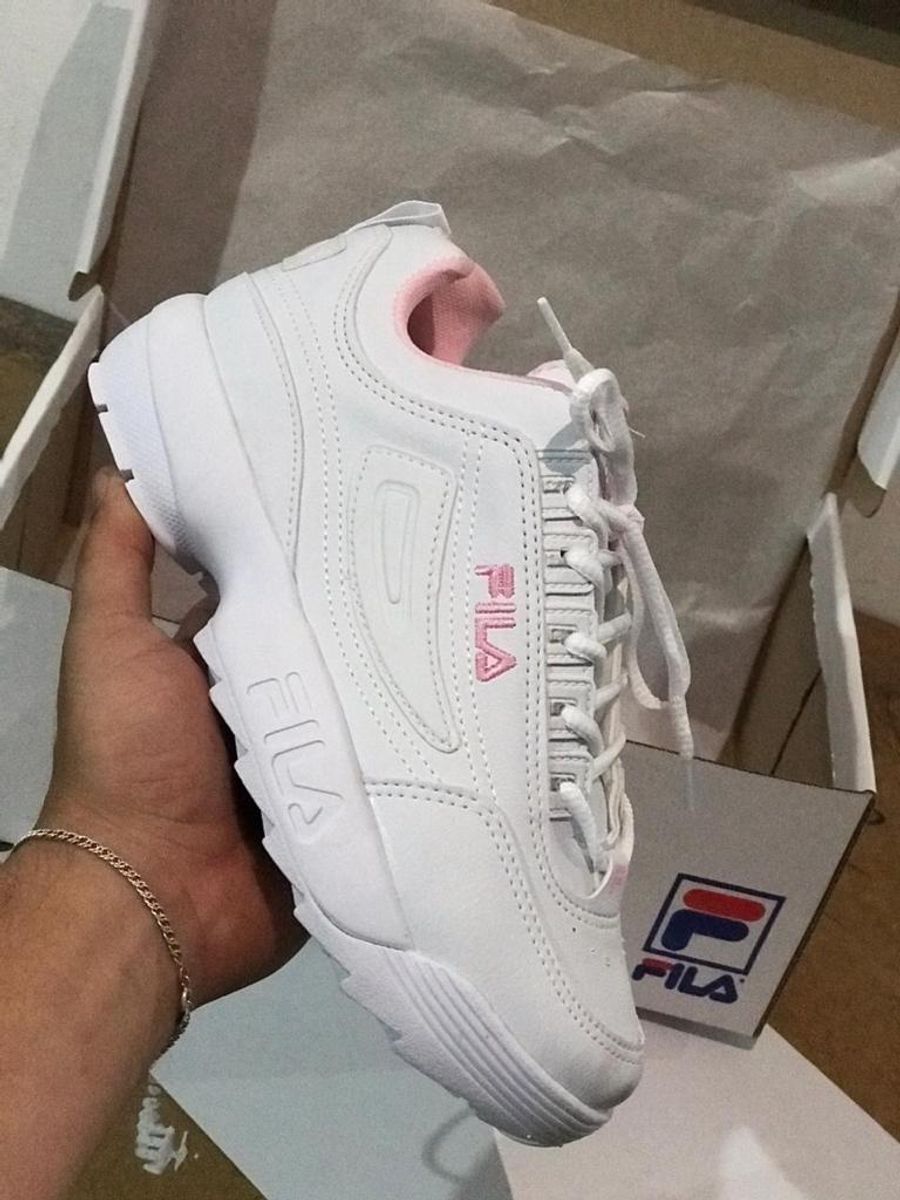 tenis fila disruptor rosa e branco