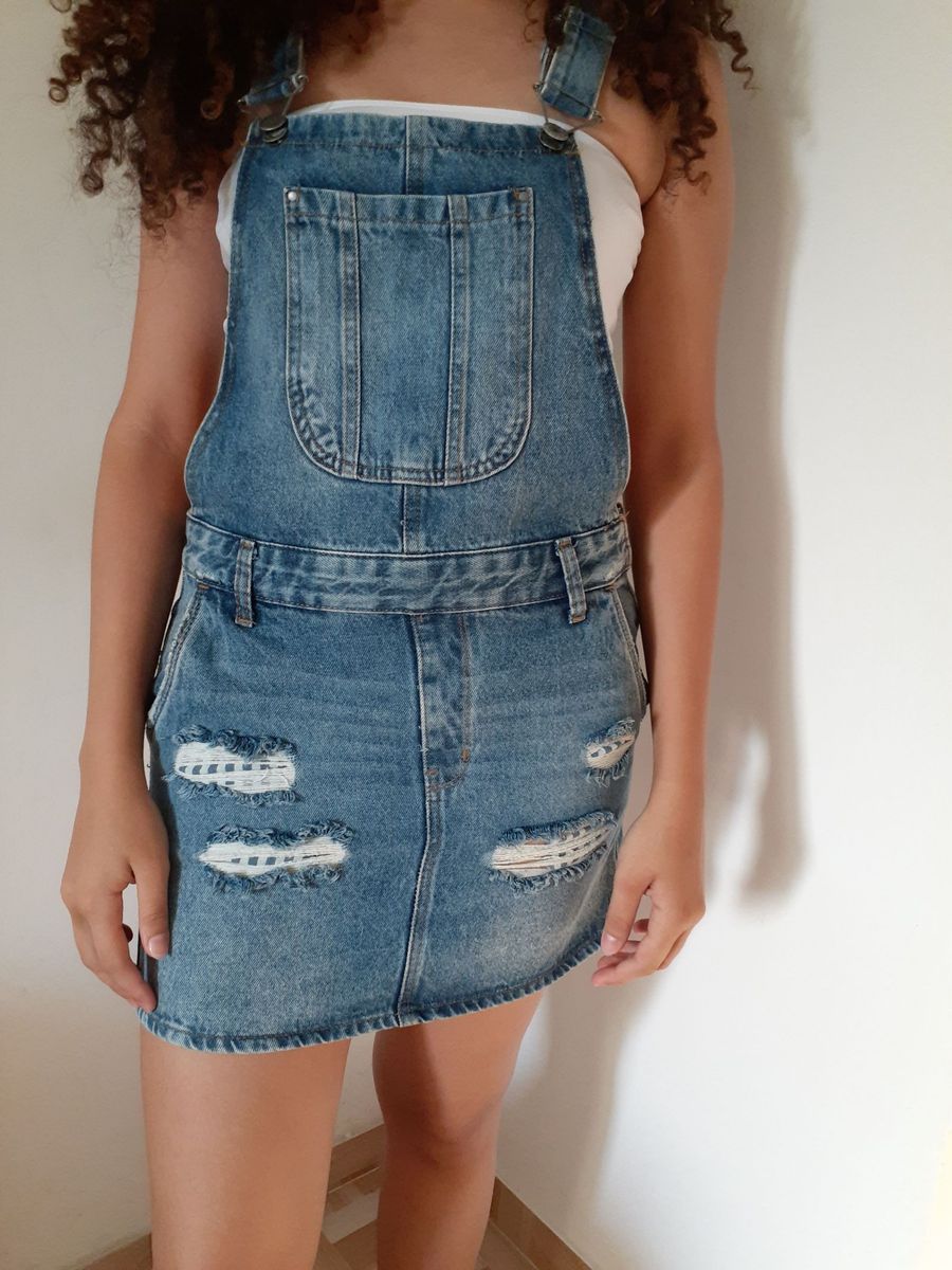 jardineira jeans saia renner