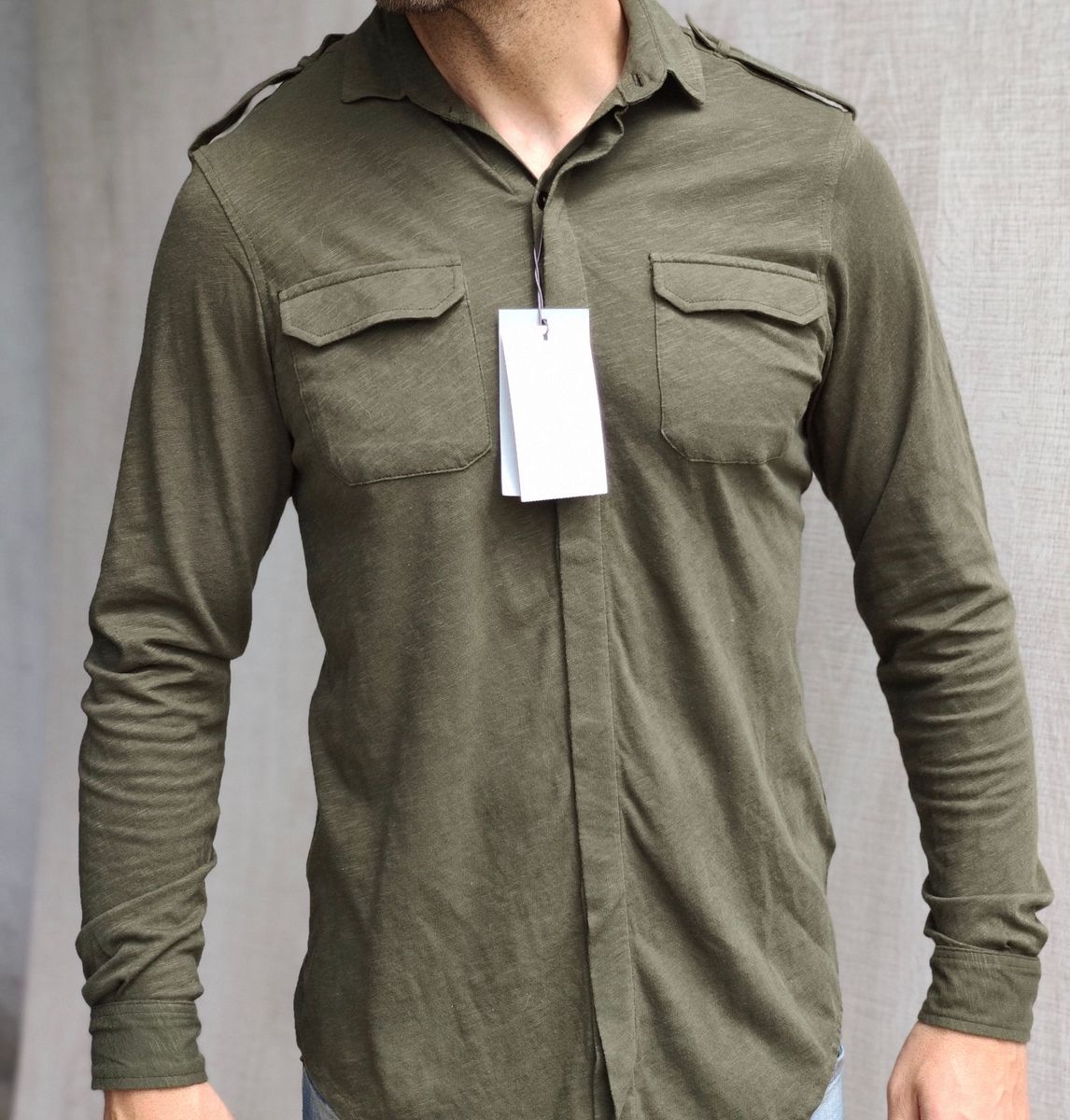 camisa verde militar masculina