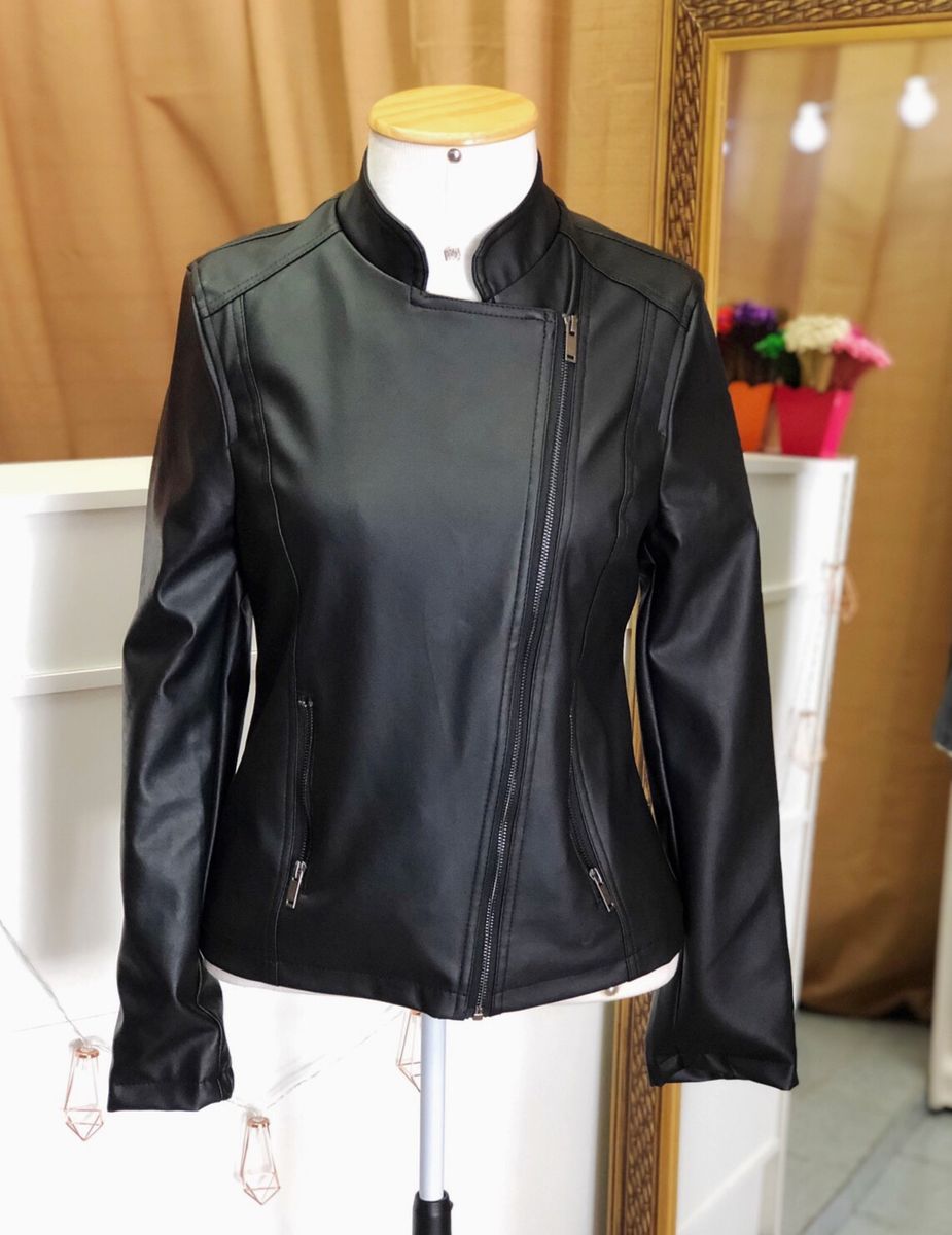 jaqueta de couro feminina preta marisa