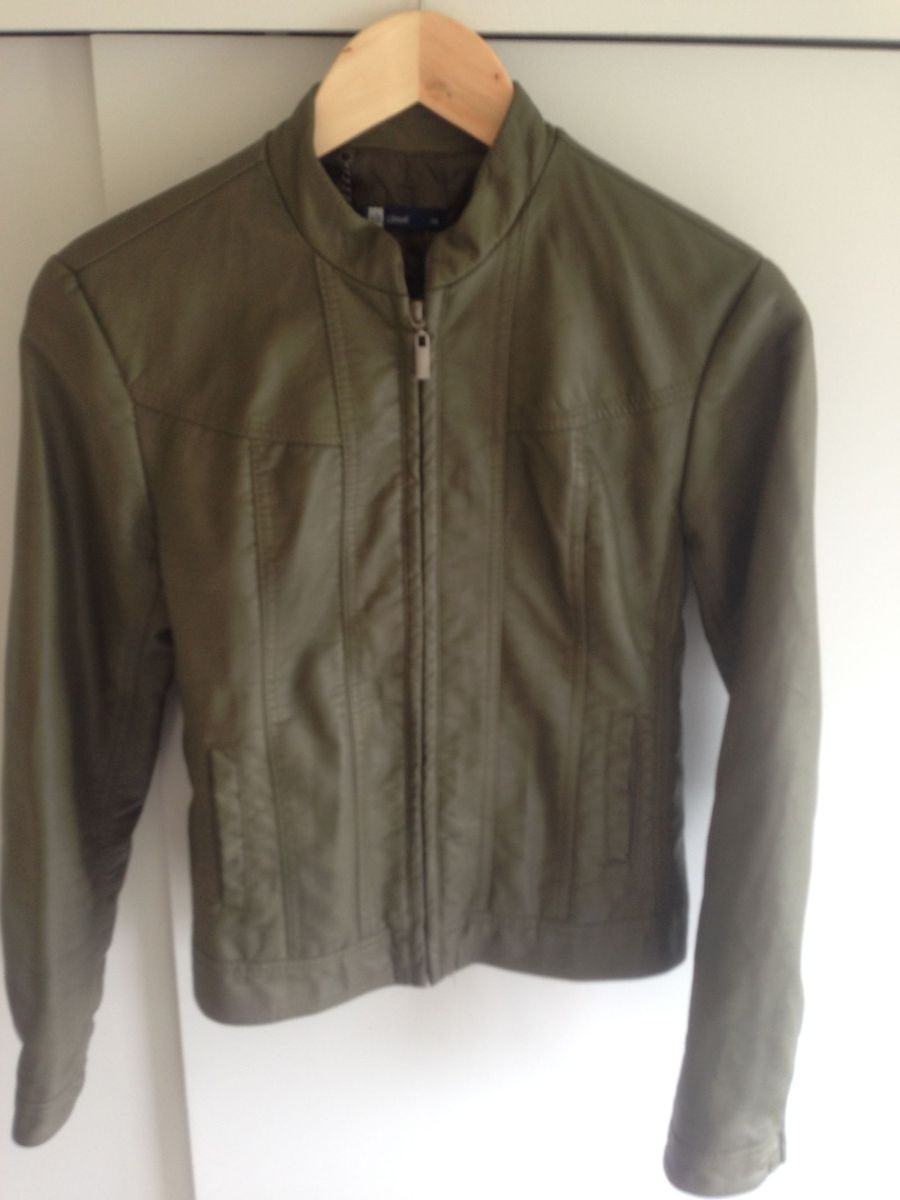 jaqueta de couro verde militar