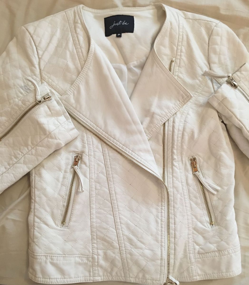 jaqueta de couro feminina off white