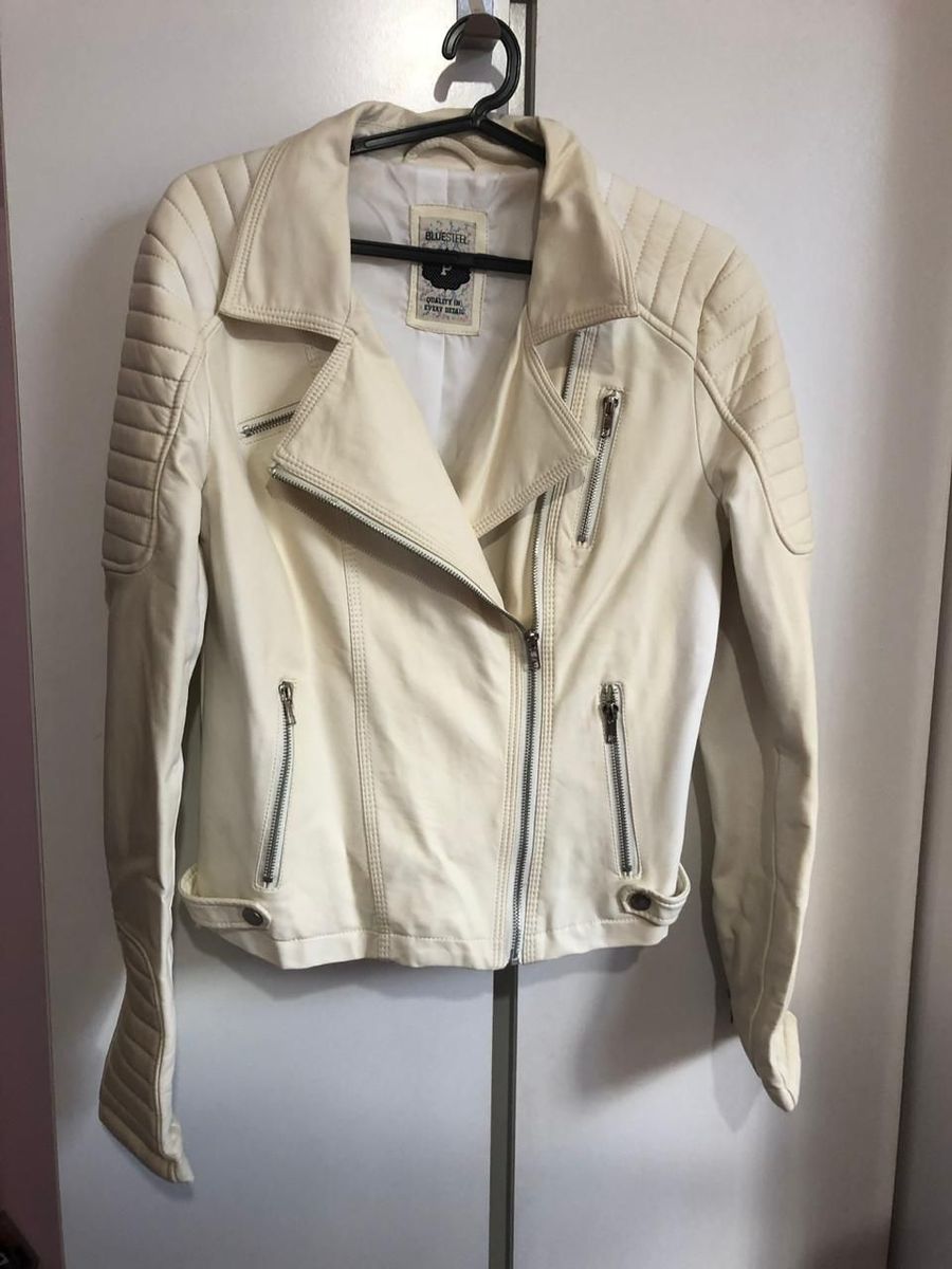 jaqueta de couro feminina off white