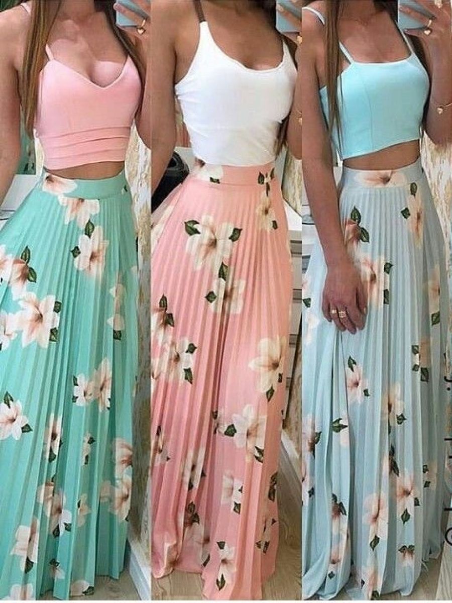 saia longa plissada florida