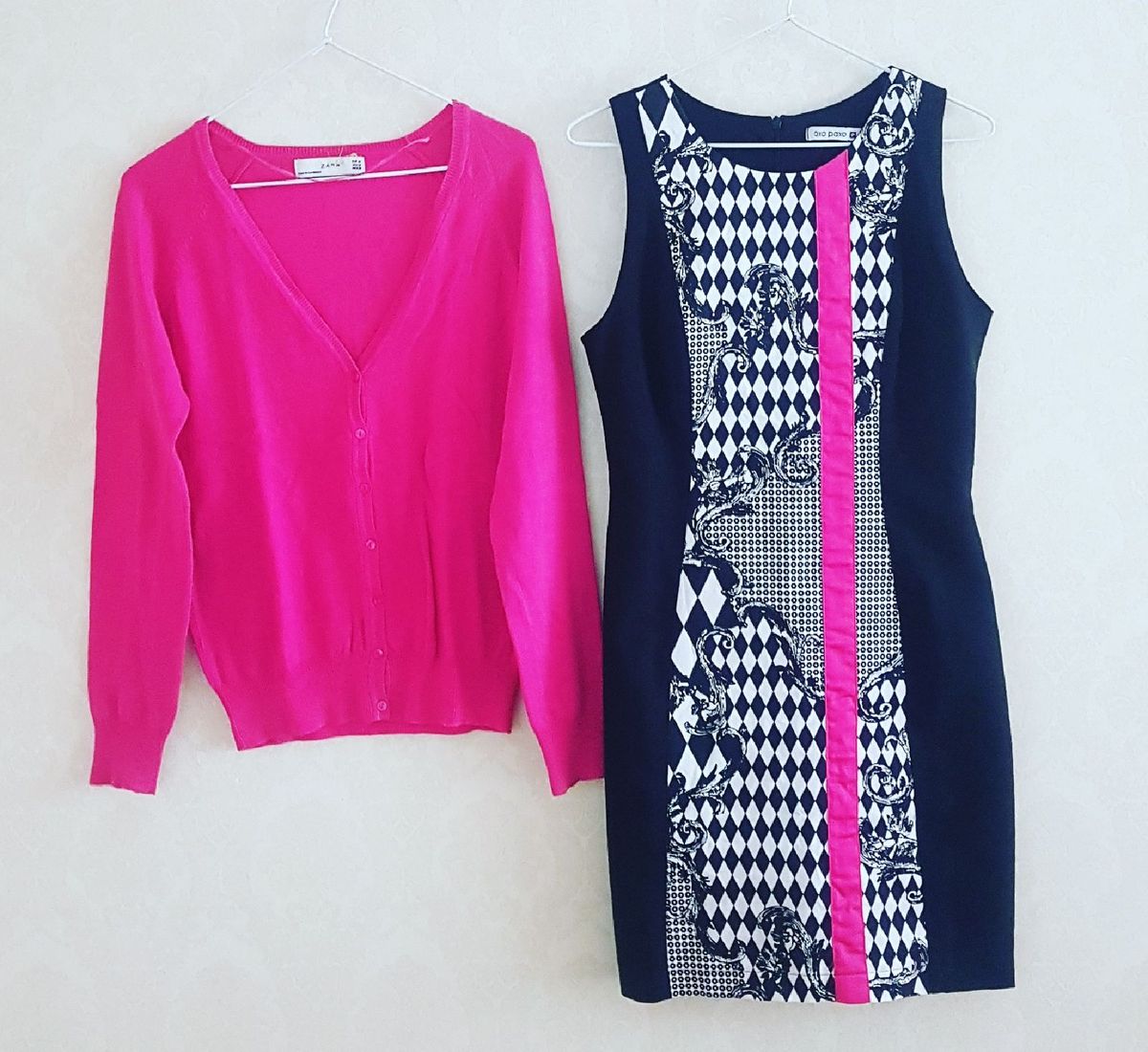 vestido preto e pink