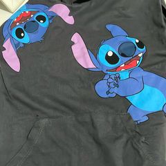 Blusa Regata Juvenil Moletinho Stitch Disney Preta