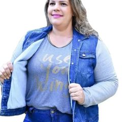 jaqueta jeans com manga de moletom feminina plus size