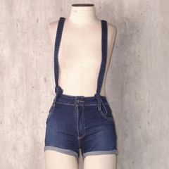 shorts jeans cintura alta com suspensorio