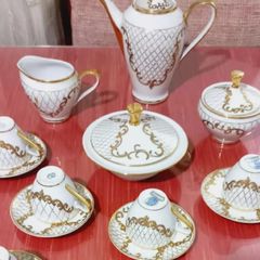 Lindíssimo Jogo de Chá Antigo Tête À Tête Porcelana Douração Ouro