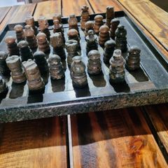 Jogo de xadrez e dama, tabuleiro em pedra sabão 88671