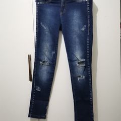 Calça Jeans Flare Reta Lisa Azul Denim Bolsos Étnicos Ref.: V58