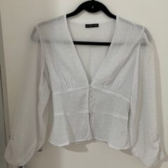 Linha Moda Branca - Camisa Branca Feminina Manga 3/4 Cotton