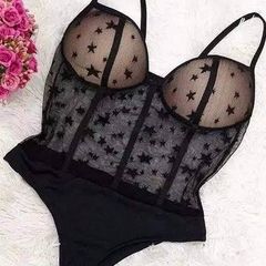 Body Feminino Tule com Alça com Bojo Transparente Preto Anitta