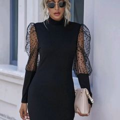 Vestido Empresaria Suéter Elegante Social de Trabalho Tamanho XG Cores Preto