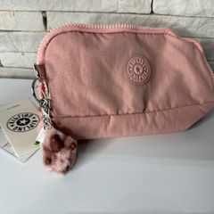 estojo rosa com 3 divisórias e chaveiro estiloso
