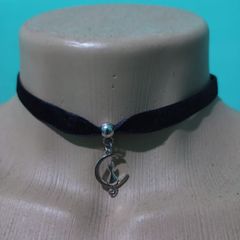 Colar gargantilha choker cruz couro camurça preto