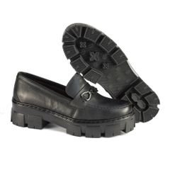 Mocassim Preto Feminino da Moda Coerente Tratorada